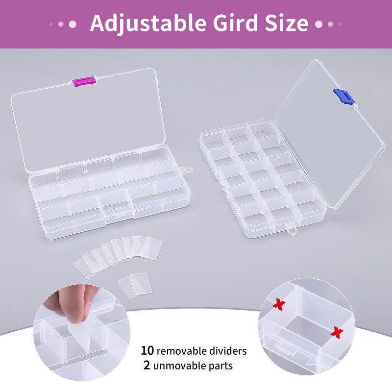 Opret 15 Grids Bead Organizer(4 Pack), Earring Organizer Box, SMALL Plastic Clear Organizing Containers with Adjustable Dividers for Crafts Jewelry Screws Small Items, Size 6.9Ã—3.9Ã—0.9in - Image 4